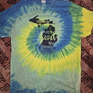 Gildan Blue and Yellow Tie-Dye Michigan Tee
